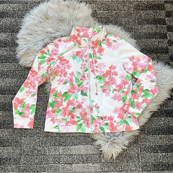 Tommy Bahama Womens Full Zip Jacket Large White Pink Pockets Casual Floral Knit - Picture 3 of 4